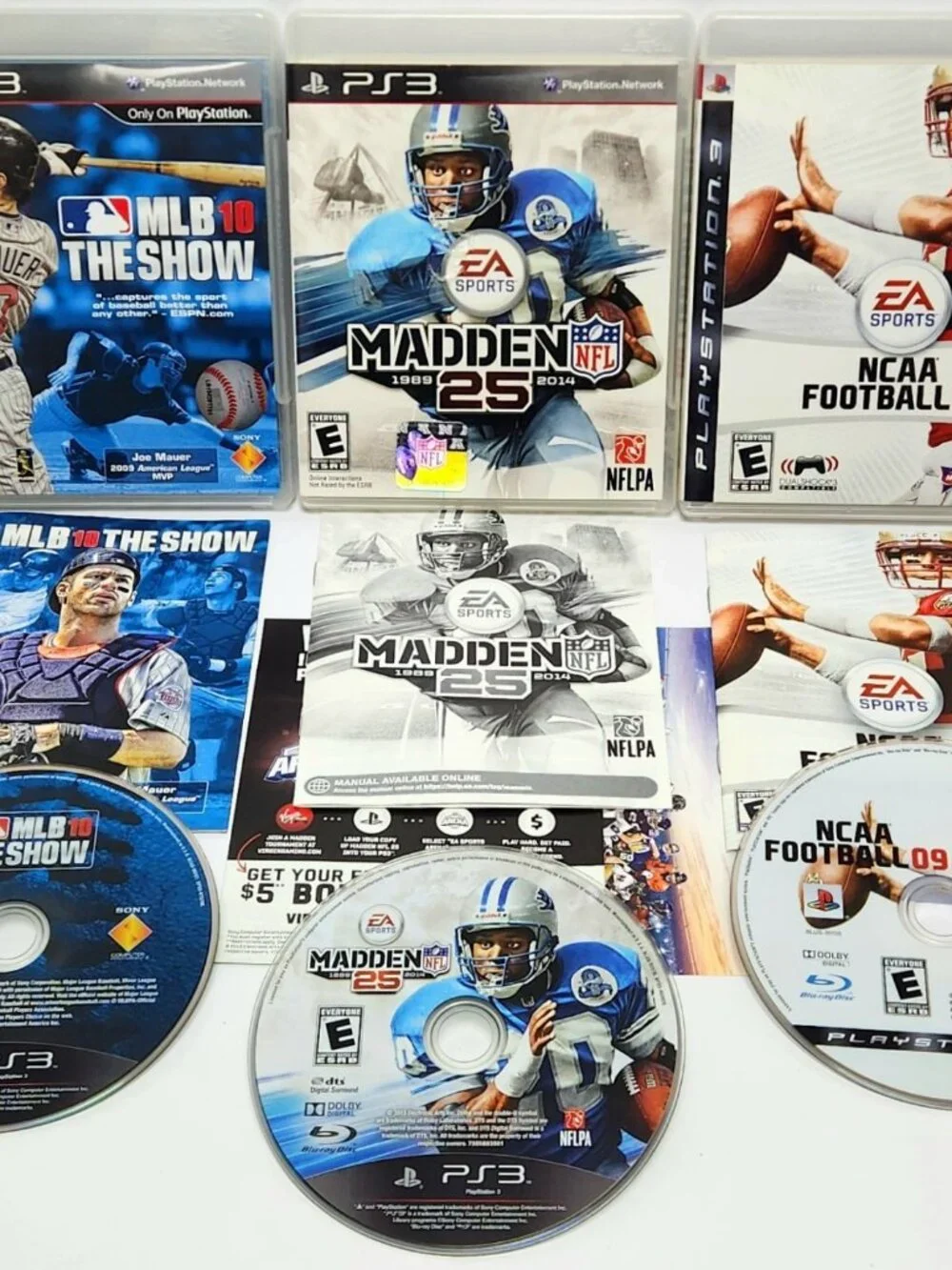 Madden NFL 25 PS3, MLB 10: The Show, NCAA Football 09 PS3 CIB Sports Game Bundle